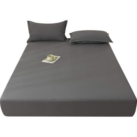Drap-housse gris foncé, fibre synthétique, 180×200 cm, profondeur 30 cm – (1/5)