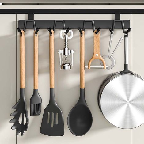 1pc Crochet armoire cuisine acier inox, sans perçage, crochet serviette solide, rangement salle de bain et cuisine, finition noire (1/5)