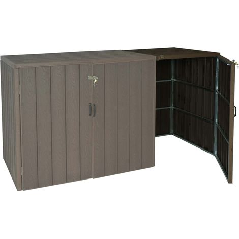 [NEUWERTIG] 1er WPC-Mülltonnenverkleidung Erweiterung HHG-019, Premium Mülltonnenbox, Metall Holzoptik braun