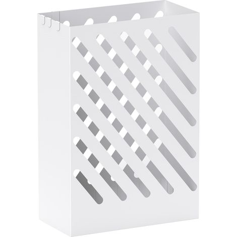 Porte-parapluies rectangulaire en acier avec 4 crochets, blanc convient aux entrées, aux salons ou à l'extérieur de la porte. (1/5)