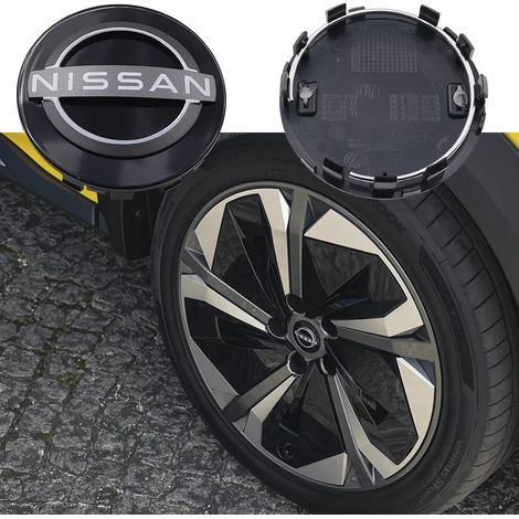 (63 mm, noir neuf) - Lot de 4 cache-moyeux de roue Nissan 3D, emblème, protection anti-poussière, accessoires de style pour jantes automobiles (1/5)