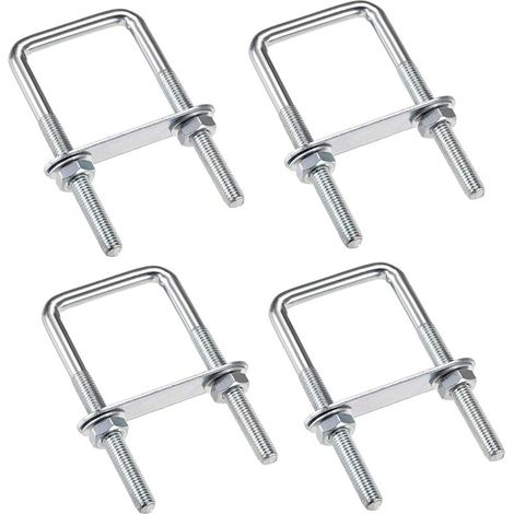 4 Stück U-Bolzen M6 U-Bolzen 80 x 50 mm, U-Bolzen aus Edelstahl mit Muttern-Unterlegscheiben-Platten, Klemmbolzen zur Befestigung von Rohren, für Rohrdurchmesser unter 50 mm