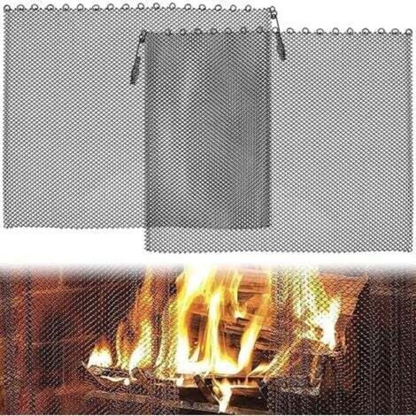 Pack of 2 mesh fireplace curtains, scroll pattern fire-resistant chain, metal fire screen (24 × 21 inches) (1/4)