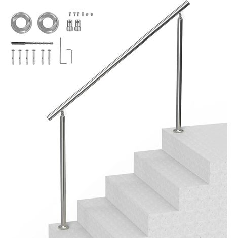 Rambarde en acier inoxydable 150 cm pour escaliers extérieurs, kit d'installation inclus, idéal pour sécurité et style. (1/5)
