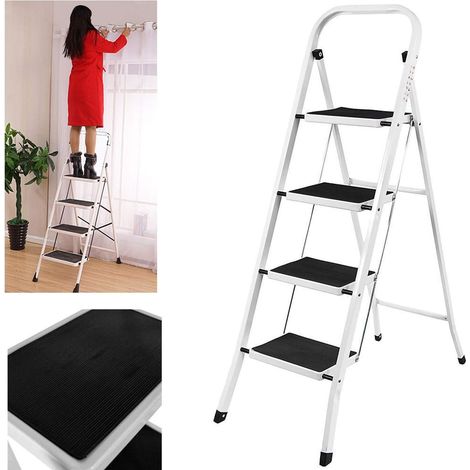 Dayplus – Escabeau pliant en acier 4 marches – Charge max 150 kg – Dimensions ouvert 86x44,5x124,5 cm – Marches antidérapantes larges