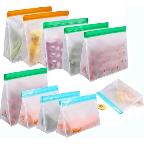 Lot de 10 sacs en réutilisables avec fermeture éclair et support pour aliments, congélation, sandwich, sacs de rangement PEVA pour légumes, lait, collations, viandes (1/5)
