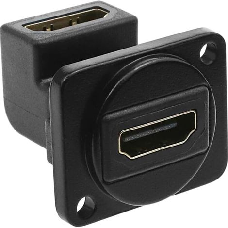 Adaptateur de Montage sur Panneau HDMI 2.0 à 90 Degrés Femelle à Femelle Connecteur à Angle Droit Coupleur HDMI en Forme de D pour Ordinateur Lecteur Blu-Ray HD TV Projecteur d'interface HDMI (1/5)