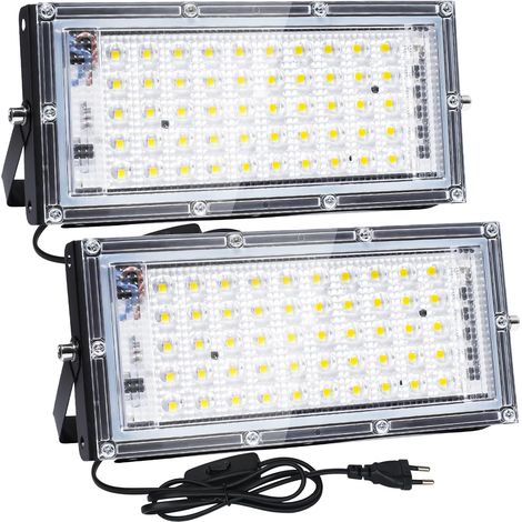 Projecteur LED Exterieur 50W, 2 Pièce 5000LM Spot Led Extérieur, 6500K Blanc Chaud Projecteur LED, IP65 étanche Eclairage Exterieur pour Portes, Couloir, Garage, Cour et Jardin (1/5)