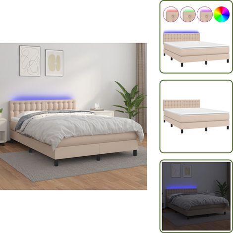 Sommier à lattes de lit avec matelas LED Cappuccino 140x190 cm - Lit Capitonné - Lit Design - Lit Avec Rangement - Tête De Lit Ajustable - Matelas À Ressorts Ensachés (1/5)