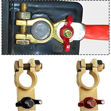 CSPARKV Connecteurs De Bornes Batterie De Voiture, 12V Bornes De Batterie Connecteurs Batterie Laiton Voiture Avec Écrou à Oreilles, Pour Auto Moto Bateau Camion Véhicule Electrique Positive Négative (1/5)