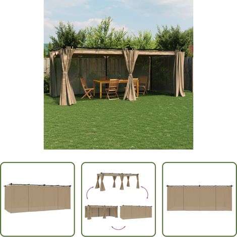 Toit rétractable -  Tonnelle avec rideaux taupe 6x3 m acier (1/5)
