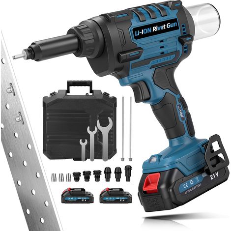 10000N Riveteuse électroportative Sans Fil + 2 Batteries, Compatible avec Makita 18V Batterie, Electrique Pistolet à Riveter, Pince à Rivets Sans Balais, Brushless riveteuse kit pour Rivets Ø2.4-6.0mm