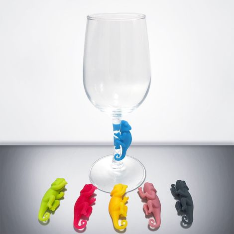 Lebensmittelechte Silikon-Glasmarker – Tiermotive – 5er-Set – 170 g – Bunt – für Partys und Bars (1/5)