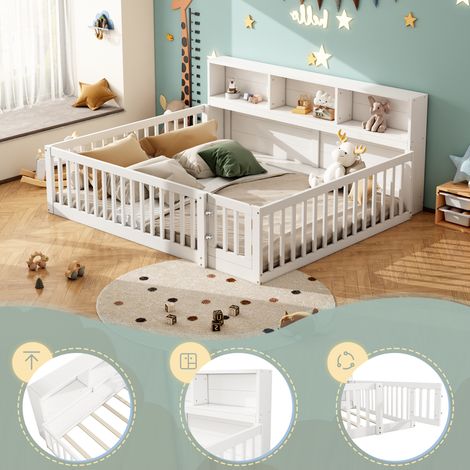 Banquette-lit Daybett 140x200cm avec tiroir de rangement latéral, sommier à lattes fourni (matelas non inclus), tête de lit en pin blanc (1/4)