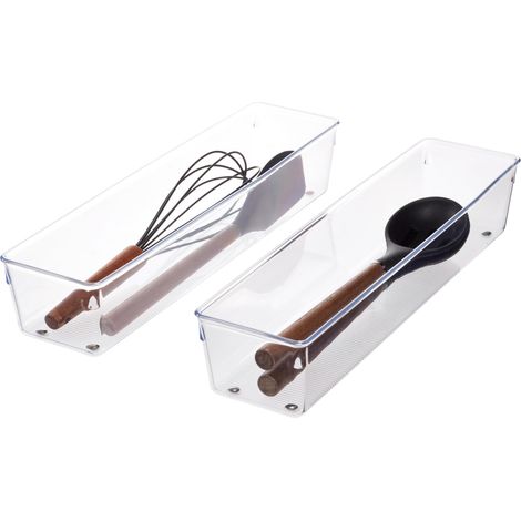 Boite Stockage pour tiroir, Grande Boite de classement pour Accessoires, bac Rangement Plastique en Lot de 2, Transparent (1/5)