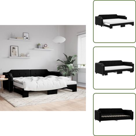 Tagesbett Ausziehbar mit Matratzen Schwarz 90x200 cm Stoff - Schlafcouch - Sofa Bett - Gästebett - Ausziehbares Bett - Tagesbett (1/5)