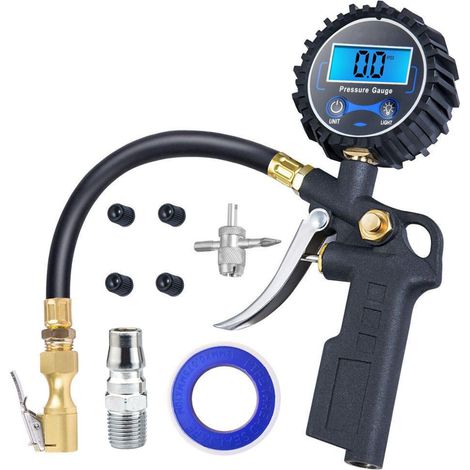 Manomètre électronique numérique de pression des pneus, pistolet gonfleur de pneus de voiture, affichage nocturne LED LCD (1/5)