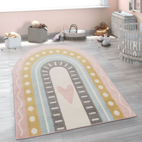 Paco Home Alfombra Infantil Habitación Infantil Niña Niño Varios Estampados Y Tamaños 120x160 cm forma de arco iris,  Rosa Azul Amarillo