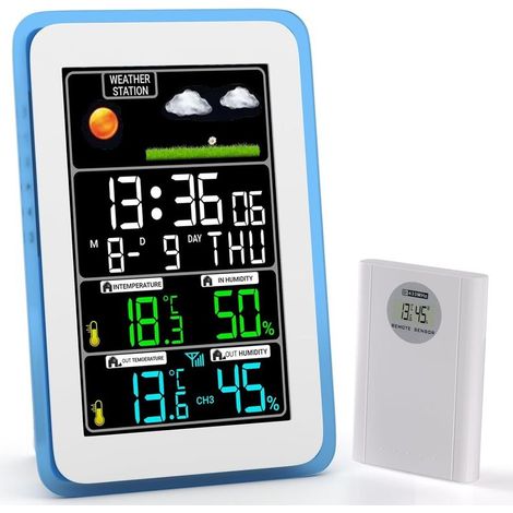 Wireless Indoor and Outdoor Weather Station – Thermometer, Hygrometer, Barometer – 10 Functions – LED Sensor, Backlit Display (1/5)