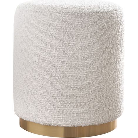 Runder Pouf aus weißem Wollbouclé-Effektstoff und goldenem Metall D40 cm AMAYA