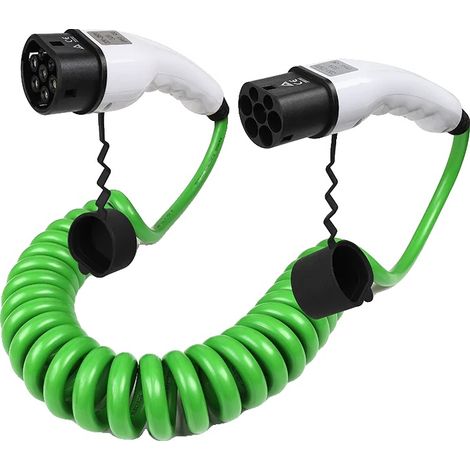 Cable de carga para vehículos eléctricos, diseño en espiral, compatible con el tipo 2, 16 A trifásico (1/2)