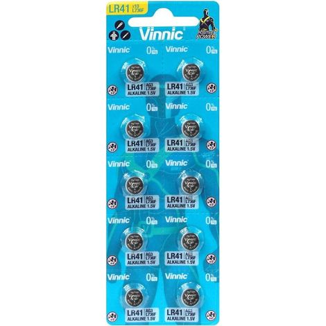 Pile bouton Vinnic lr41 1.5V sans mercure 10 pièces