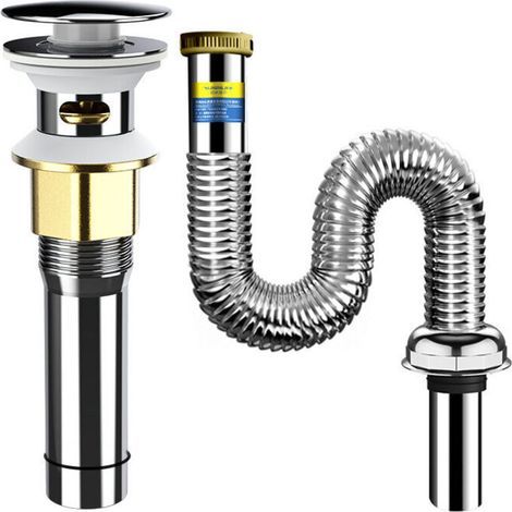 Bonde Lavabo Kit, Ensemble de Bonde de Lavabo de Bain avec Siphon Lavabo Tuyau de Vidange Acier Inoxydable Rétractable 800 mm, Résistant aux Insectes et Aux Odeurs (Argent) (1/4)