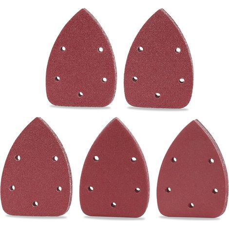 50PCS Papier Poncage pour Ponceuse Triangulaire, 140x90 mm 5 Trous Papier a Poncer Triangles Abrasifs, Grain 40/60/80/120/240 (1/5)