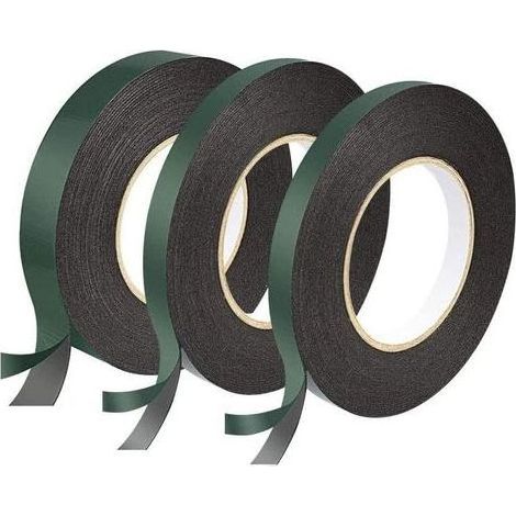 3 Rouleaux de Ruban Adhésif Double Face Noir, Mousse Épaisse Imperméable et Isolante 12mm/25mm, Anti-Vibration pour Réparation Automobile et Bricolage (1/5)