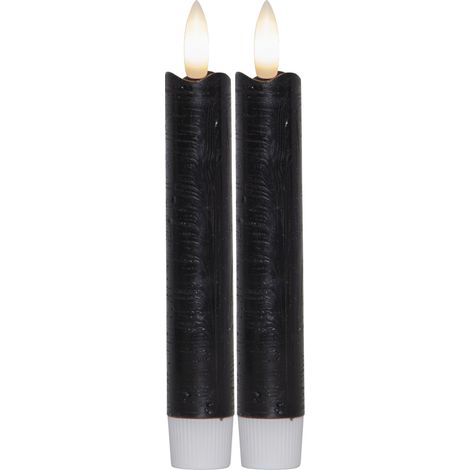 LED-Stabkerzen Flamme, 2er-Set, Wachs, schwarz, 15cm (1/5)