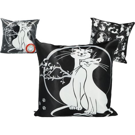 Coussin décoratif, taie d'oreiller, chats amoureux, rembourrage noir (1/3)
