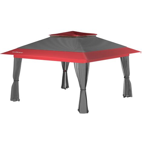 Wiltec Carpa plegable gris rojo con protección contra los mosquitos 3,92 x 3,92 m fiestas jardín exterior