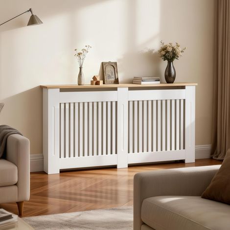 XL Copritermosifone Legno Bianco MDF 145Lx18Px81A cm Dimensioni interne Mensola Legno Copriradiatore