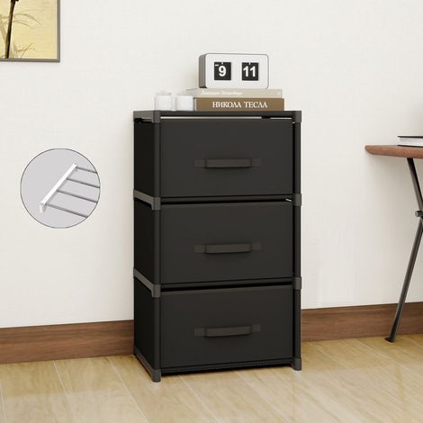 Bedside Table with Fabric Drawers – 3 Tier Storage Unit, Sliding Drawers, Space Saving, Tool-Free Assembly, Organiser for Bedroom or Wardrobe