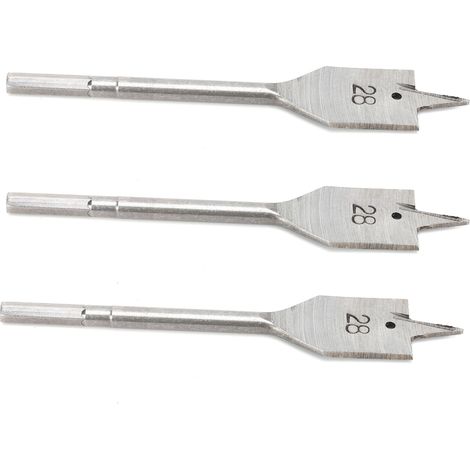 Ensemble de 3 mèches plates pour perçage du bois en acier trempé, diamètre 28mm, outils de bricolage pour charpente (1/5)