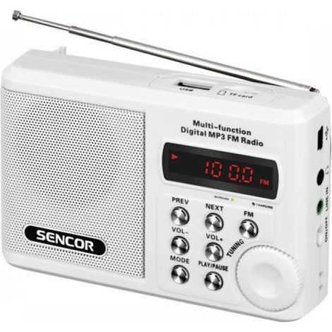Récepteur Radio - FM 88-108 MHz - Syntoniseur Analogique - 2 W RMS - 11 x 2,9 x 7,2 cm - Blanc - 1 Pièce