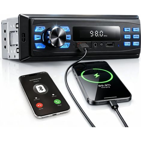 1 DIN Autoradio avec kit Mains Libres Bluetooth (1/5)