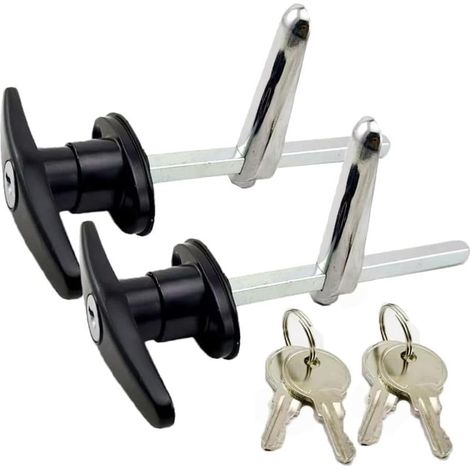 Lot de 2 verrous de porte de garage en T en chrome poli - Accessoires longs verrouillables - Pour remorque et caravane - Noir (1/5)