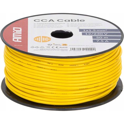 Einadriges Kabel gelb CCA 1x1,5mm² 50m 7,5A 12/230V AMIO-04449 (1/5)