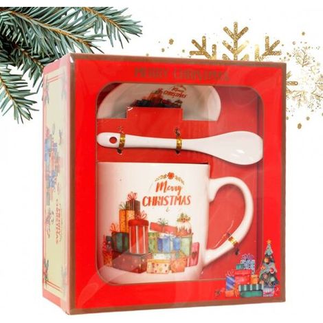 Tazza natalizia Ecarla con piattino e cucchiaino in confezione regalo KB17WZ4 400 ml (1/2)
