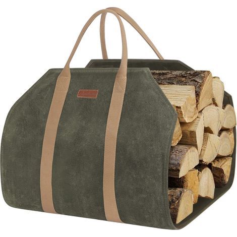 Sac de transport en toile cirée robuste pour bûches de bois de chauffage avec sangles renforcées Vert (1/5)