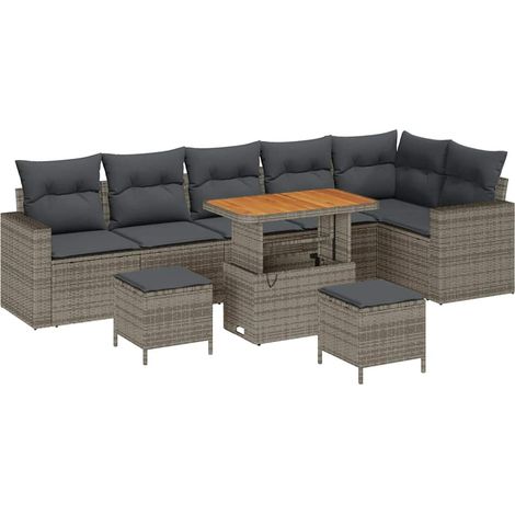 Maison Exclusive - Set Divano da Giardino 9 pcs Grigio polyrattan