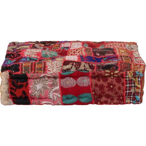 Pouf Flickwerk Quadrat Baumwolle Handgefertigt 50×50×12 cm Rot