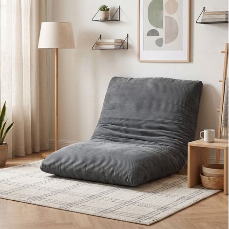 Poltrona da pavimento 2 in 1 145 x 98 x 95 cm in velluto a coste grigio scuro, letto - CHICFURN (1/5)