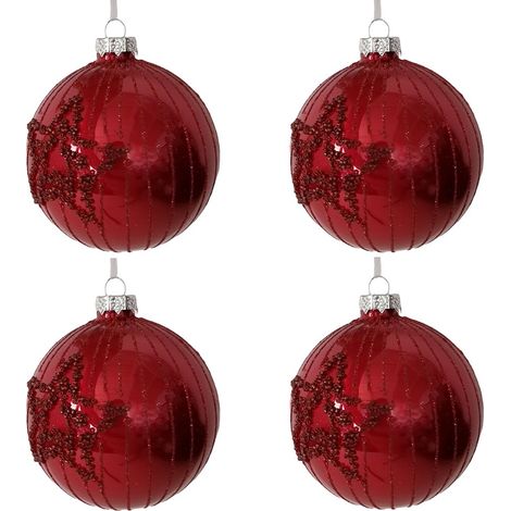 4 Palline in vetro soffiato rosse con stella cm 10 decorazioni per albero di natale addobbi sfera palle  natalizia particolari ed eleganti da collezione