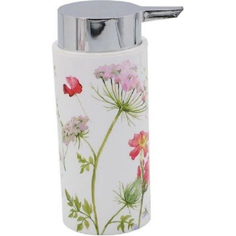 Cleafe - Dispenser Porta Sapone Liquido Cilindrico Bianco In Plastica 15,6 Cm Fiori 69922 - (1/2)