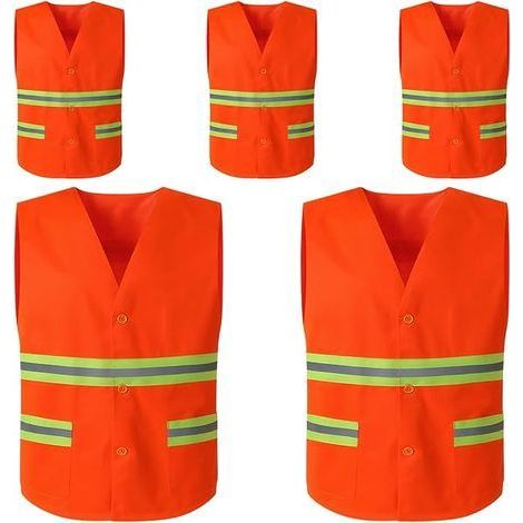 XL Gilets de sécurité Gilet de sécurité 5 Set Visibilité Tous Temps Gilet Accident Nuit Pour Travailleur du bâtiment, Chauffeur Logistique Orange (1/4)