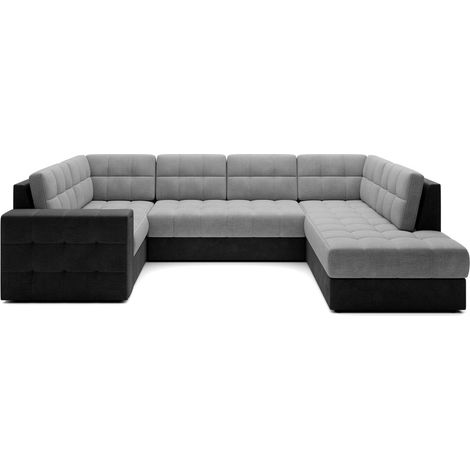 Canapé d'angle convertible MONTEZA noir et gris 299 cm avec coffre et couchage (1/5)
