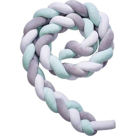 2M Tour de Lit Tresse Serpent Coussin Tour de Canapé Souple Tressé Pare-Choc pour Protection Les Nouveau-Nés Lit (Gris+Blanc+Vert) (1/4)