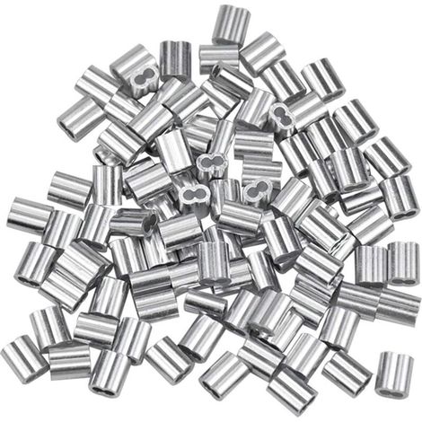 100 Pcs Manchons en Aluminium, Ferrules en Aluminium de Câble Métallique, Clip à Sertir en Aluminium avec Double Embouts pour Câbles Métalliques, Aircraft Câble, Argenté (1,5 mm / 0,06 pouce) (1/3)